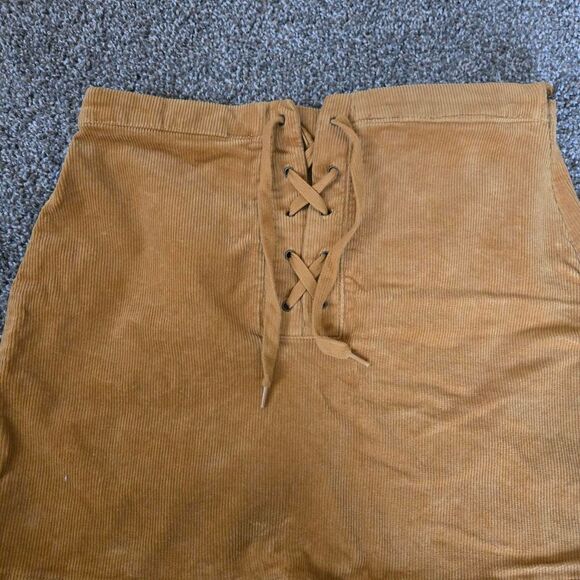 Women's SO Muted Yellow Cord Texture Corset Waist Mini Pencil Skirt 11 - Picture 3 of 6